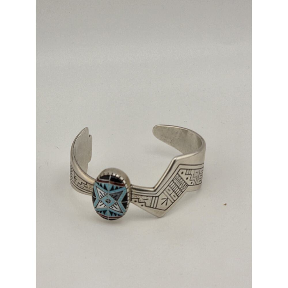 RMT Carolyn Pollack Relios 925 Sterling Southwestern Inlaid Stone Cuff Bracelet - Picture 5 of 15